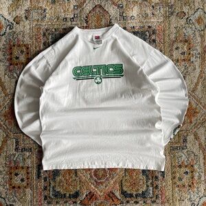 Nike White and Green Celtics Long Sleeve Tee